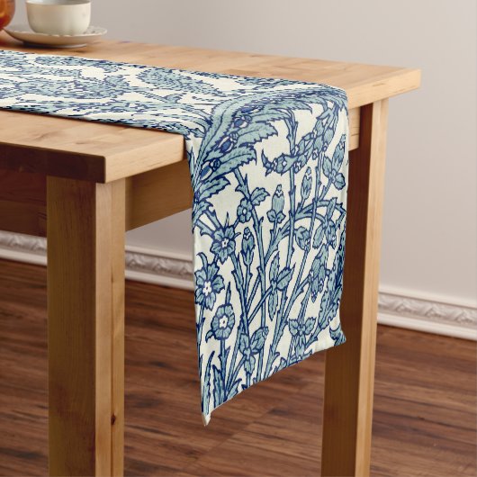 Blue Floral Arabic Pattern Korte Tafelloper (Voorbeeld)