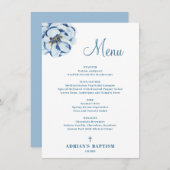 Blue Floral Baby Boy Baptism Menu (Devant / Derrière)