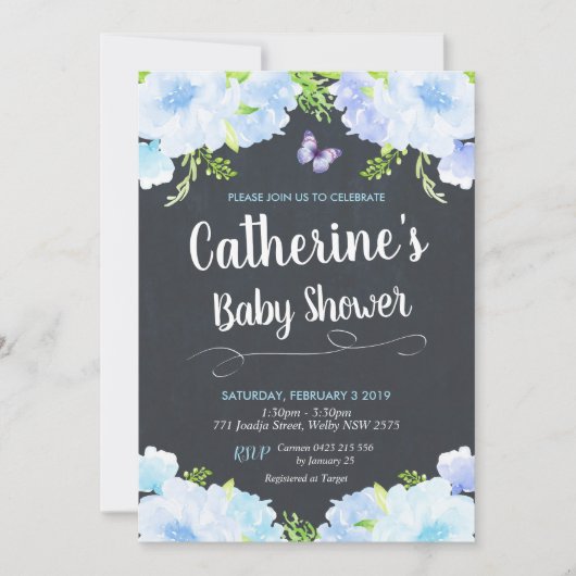 Blue Floral Baby Douche Invitations Garçon (Devant)