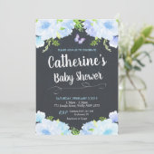 Blue Floral Baby Douche Invitations Garçon (Debout devant)