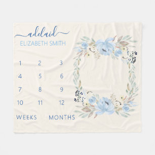 Blue Floral Baby Girl Milestone Blanket Fleece Deken