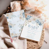 Blue Floral BABY IN BLOOM Baby shower Uitnodiging