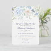 Blue Floral Baby in Bloom Hydrangea Baby shower Kaart (Staand voorkant)