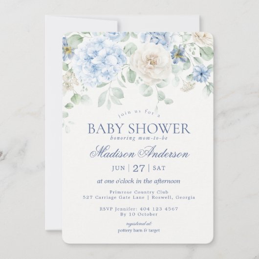 Blue Floral Baby in Bloom Hydrangea Baby shower Kaart (Voorkant)