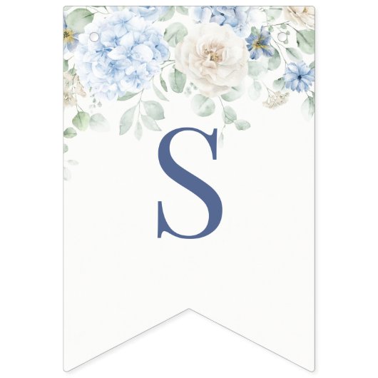 Blue Floral Baby in Bloom Hydrangea Baby shower Vlaggetjes (Eerste vlag)