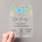 Blue Floral Baby Shower Acryl Uitnodigingen (Insitu (Draagbaar))