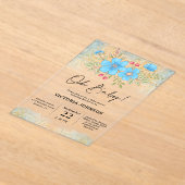 Blue Floral Baby Shower Acryl Uitnodigingen (Laagn)