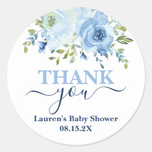 Blue Floral Baby shower Boy Classic Ronde Sticker