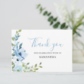 Blue Floral Baby shower Flat Dank u kaart (Staand voorkant)