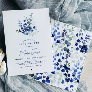 Blue Floral Baby shower Invitation Kaart