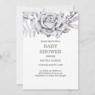 Blue Floral Baby shower Invitation Kaart