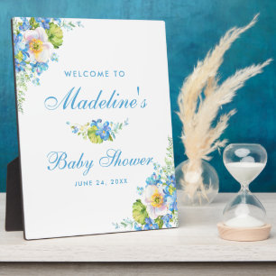 Blue Floral Baby shower Welcome Fotoplaat
