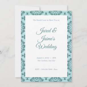 Blue Floral Background Wedding Invitation Kaart