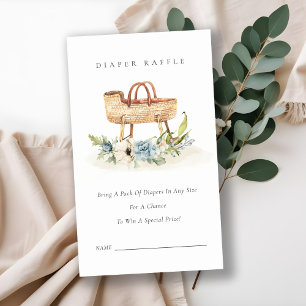Blue Floral Bassinet Diaper Baby shower Raffle Informatiekaartje