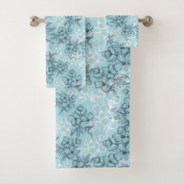 Blue Floral Bath Towelset Bad Handdoek