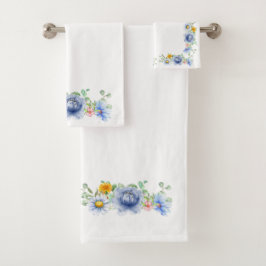Blue Floral Bath Towelset Bad Handdoek