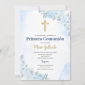 Blue Floral Bautizo Espagnol Invitation (Devant)