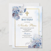 Blue Floral Bautizo Espagnol Invitation (Devant)