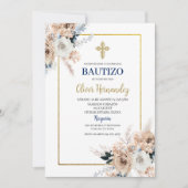 Blue Floral Bautizo Espagnol Invitation (Devant)