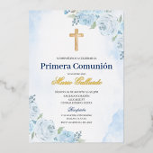 Blue Floral Bautizo Espagnol Invitation (Recto)