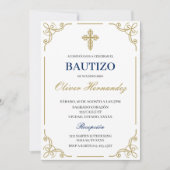 Blue Floral Bautizo Espagnol Invitation (Devant)