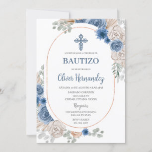 Blue Floral Bautizo Espagnol Invitation