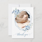 Blue floral bébé garçon douche photo merci cartes (Devant)