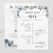 Blue Floral Best Day Ever Wedding Tijdschema Programma (Voorkant / Achterkant)