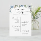 Blue Floral Best Day Ever Wedding Tijdschema Programma (Staand voorkant)