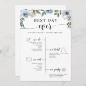 Blue Floral Best Day Ever Wedding Tijdschema Programma (Voorkant / Achterkant)