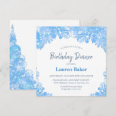 Blue Floral Birthday Dinner Party Kaart (Voorkant / Achterkant)