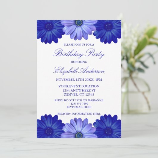 Blue Floral Birthday Kaart (Staand voorkant)