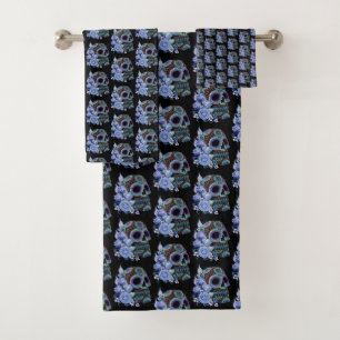 Blue Floral Black Sugar Skull Jour des morts