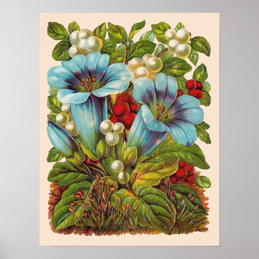 "Blue Floral"  bloemen Poster (Voorkant)
