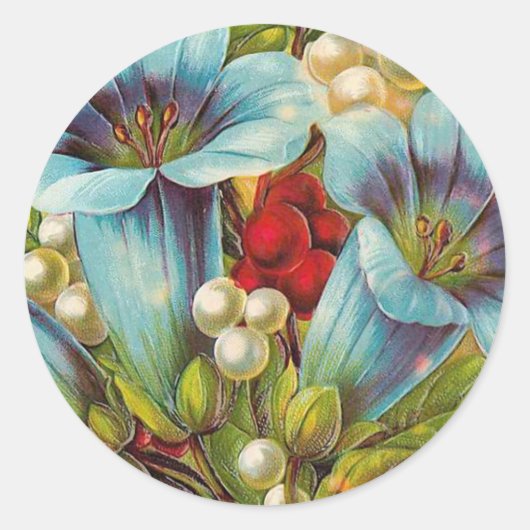 "Blue Floral" bloemen Ronde Sticker (Voorkant)