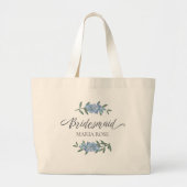 Blue Floral Bloemenmeisje Calligraphy Script Grote Tote Bag (Voorkant)