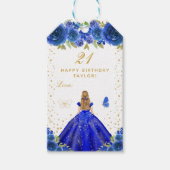 Blue Floral Blonde Hair Girl Happy Birthday Cadeaulabel (Voorkant)