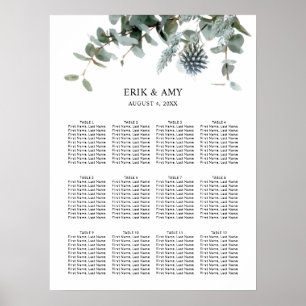 Blue Floral Botanical Wedding Seating Chart Poster