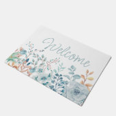 Blue Floral Botanical Welcome Typografie Deurmat (Schuin)