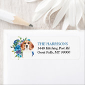 Blue Floral Bouquet Beagle Dog Etiket (Insitu)
