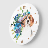 Blue Floral Bouquet Beagle Dog Grote Klok (Hoek)
