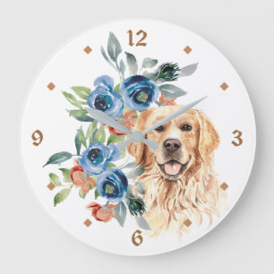 Blue Floral Bouquet Golden Retriever Grote Klok