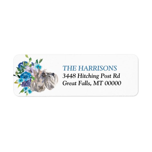 Blue Floral Bouquet Miniature Schnauzer Dog Etiket (Voorkant)