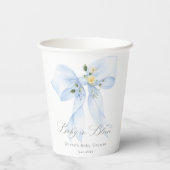 Blue Floral Bow Baby in Bloom Baby shower Papieren Bekers (Achterkant)