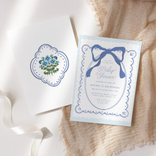 Blue Floral Bows Baby shower Kaart