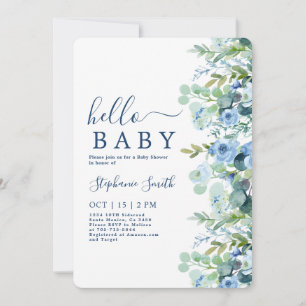 Blue Floral Boy Baby shower Invitation Kaart