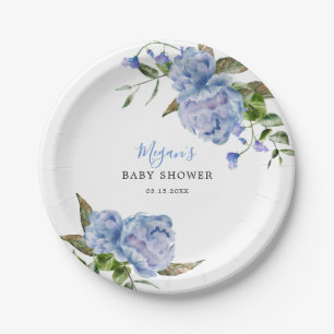 Blue Floral Boy Baby shower Papieren Bordje
