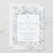 Blue Floral Boy Baptism Kaart (Voorkant)