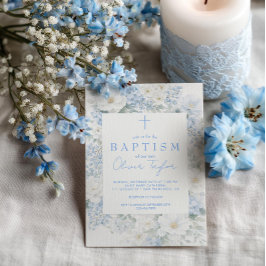 Blue Floral  Boy  Baptism Kaart