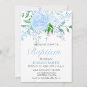Blue Floral Boy Baptism-uitnodiging Kaart (Voorkant)